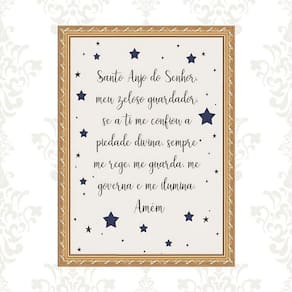 Quadro Moldura Dourada Santo Anjo Estrelinhas 33X24Cm