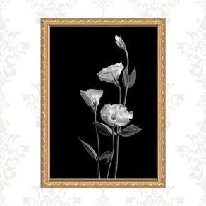 Quadro Moldura Dourada Flores Brancas Fundo Preto 45X34Cm