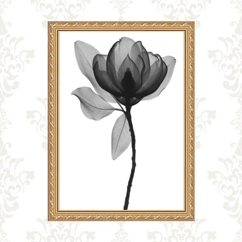 Quadro Moldura Dourada Flor Minimalista 24X18Cm