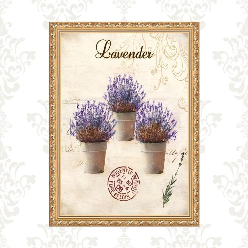 Quadro Moldura Dourada Vasinhos De Lavanda 33X24Cm