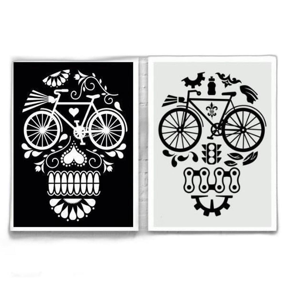 Kit 2 Quadros Caveiras Bicicletas 33X24Cm