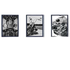 Kit 3 Quadros Fotografias Motocicletas 34x23Cm