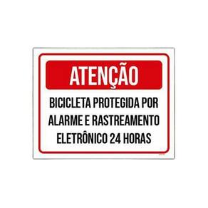 Placa Atenção Bicicleta Protegida Alarme 18x23cm 5un