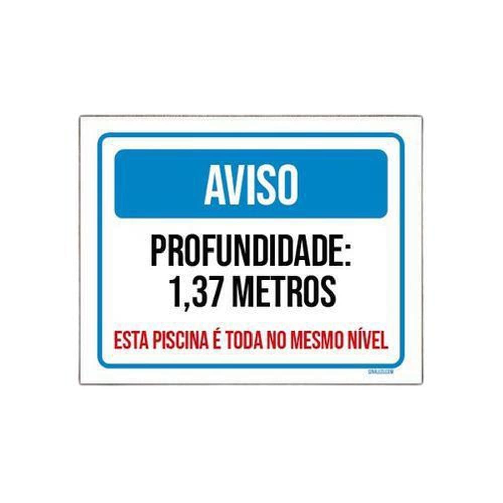 Placa Sinalização Aviso Profundidade 1,37 Metros 18x23cm 5un