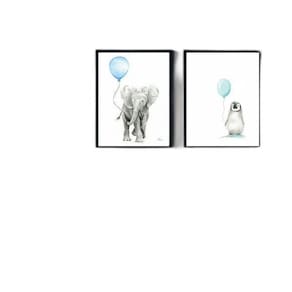 Kit 2 Quadros Infantis Bichinhos Balões 45X34Cm
