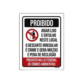 Placa De Sinalização - Proibido Jogar Lixo Lei Federal 27X35