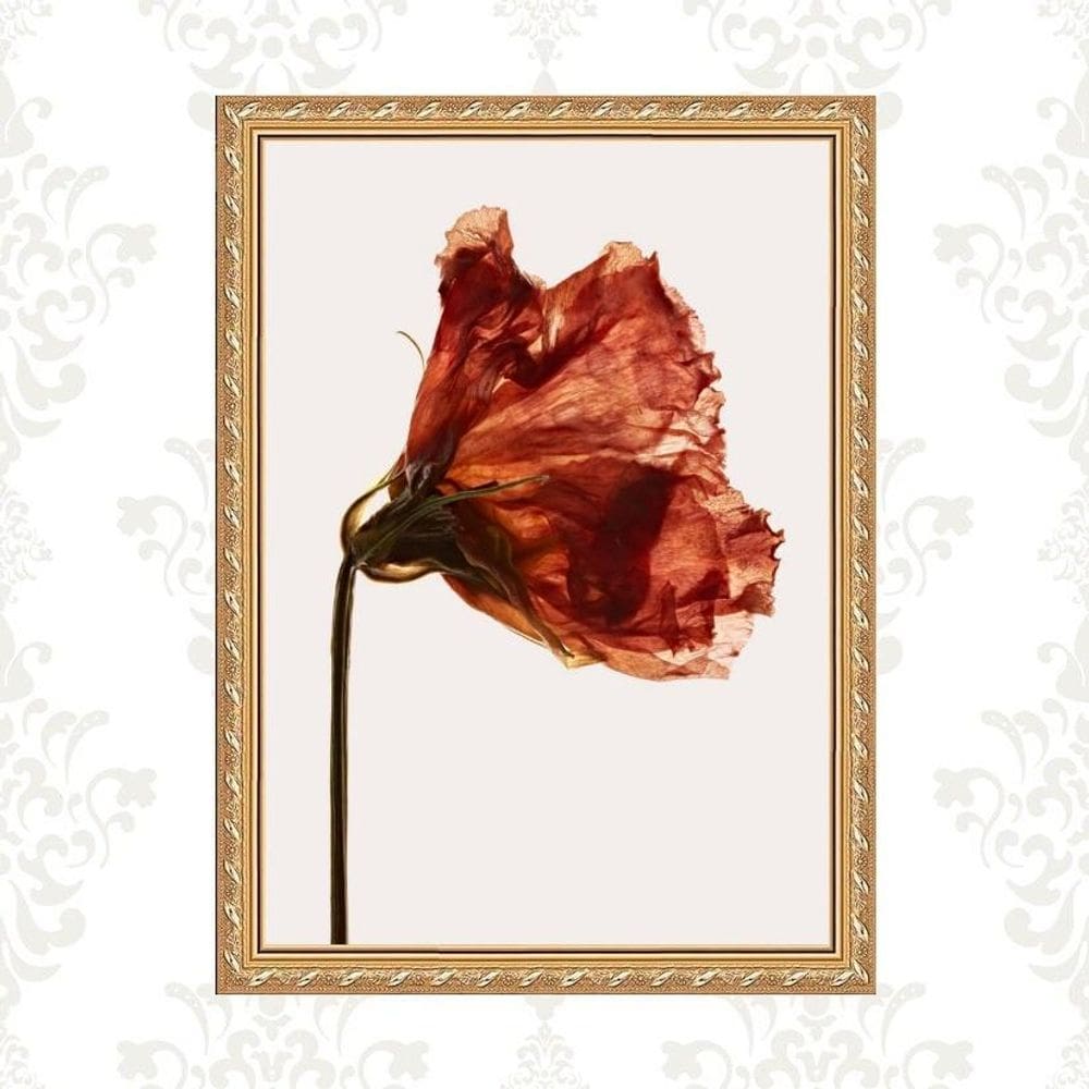 Quadro Moldura Dourada Flor Alaranjada 33X24Cm