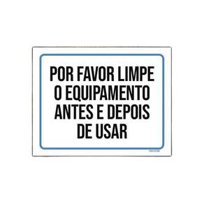 Placa Academia Limpe Equipamento Distanciamento 18X23