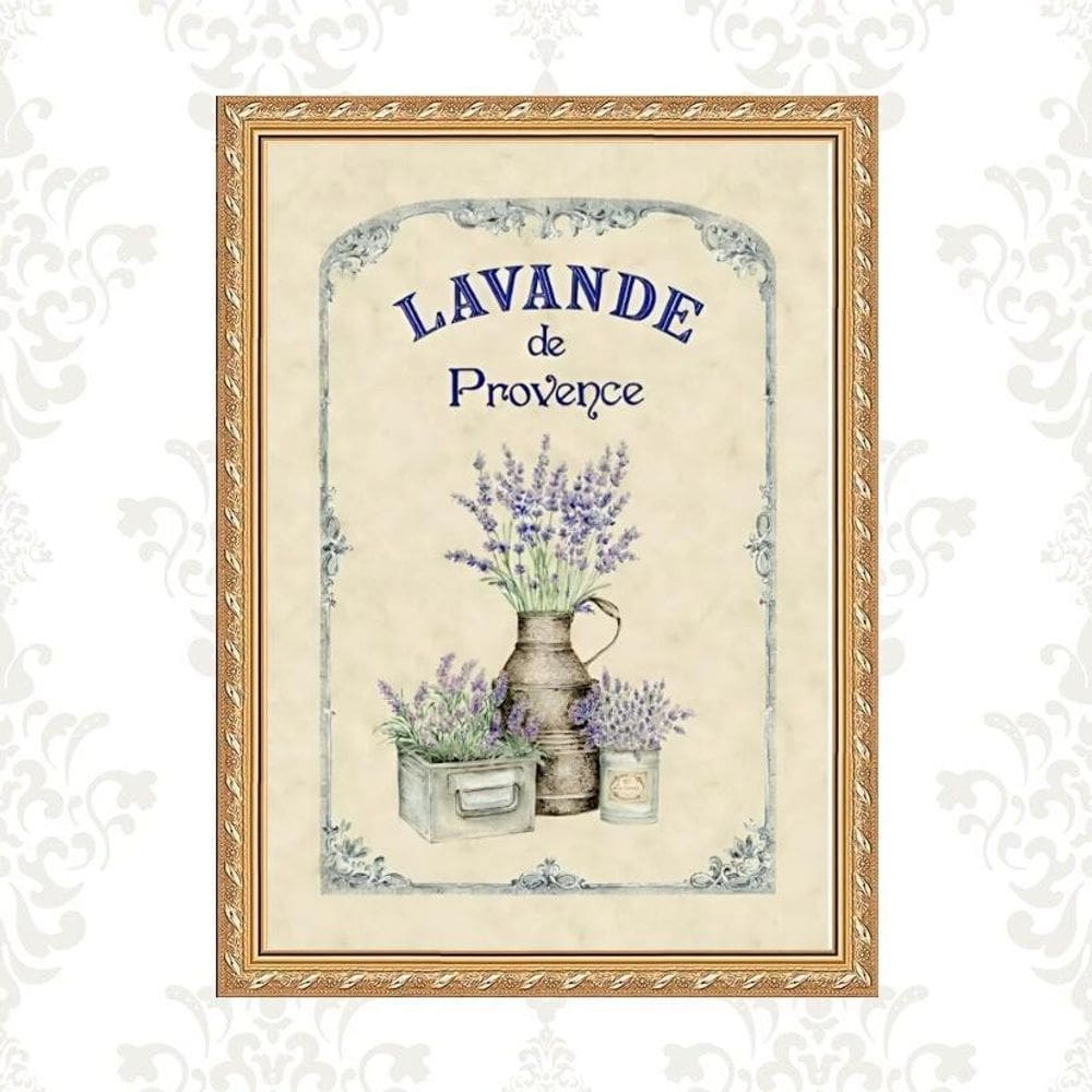 Quadro Moldura Dourada Lavanda Provençal 33X24Cm