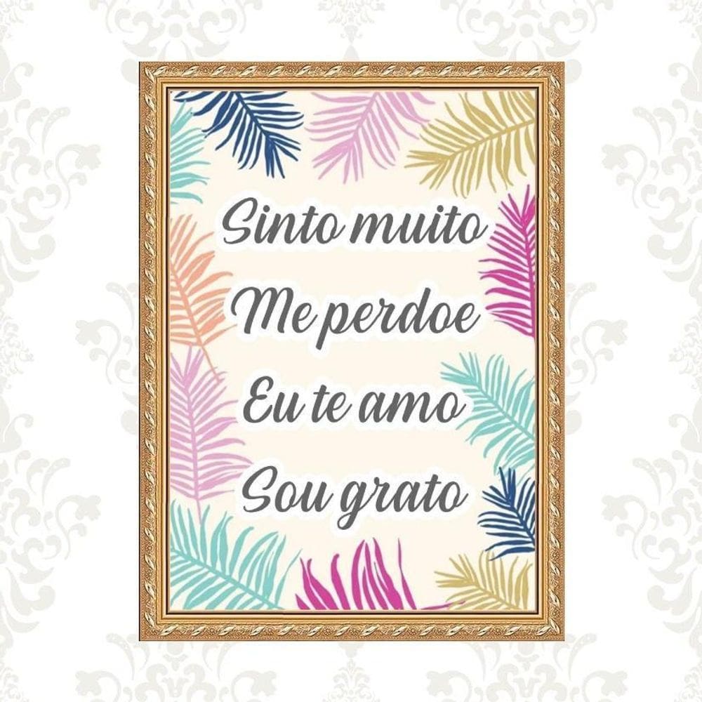 Quadro Moldura Dourada Mantra Hooponopono 33X24Cm