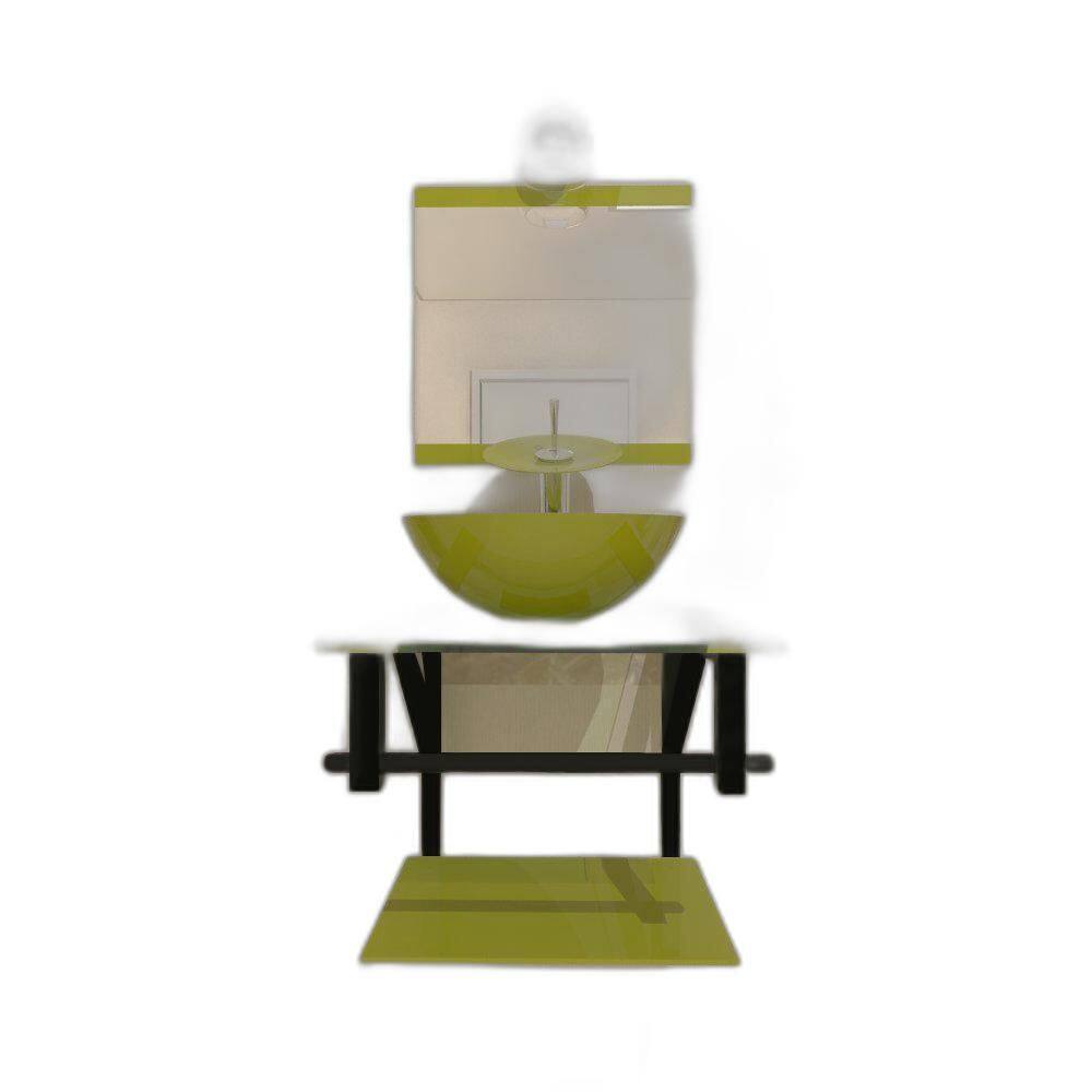 Gabinete De Vidro 40Cm Ap Com Cuba Redonda - Verde Oliva