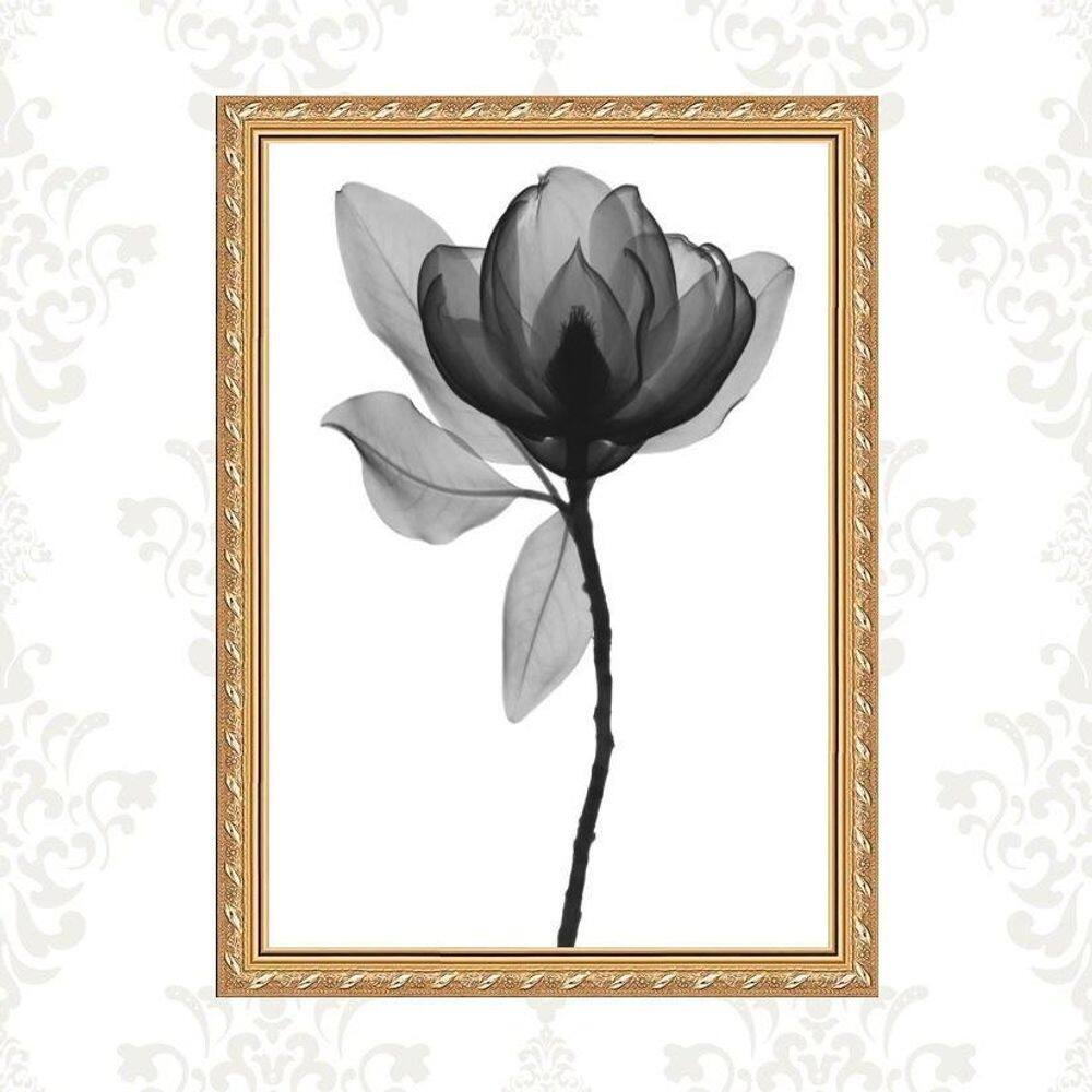 Quadro Moldura Dourada Flor Minimalista 45X34Cm