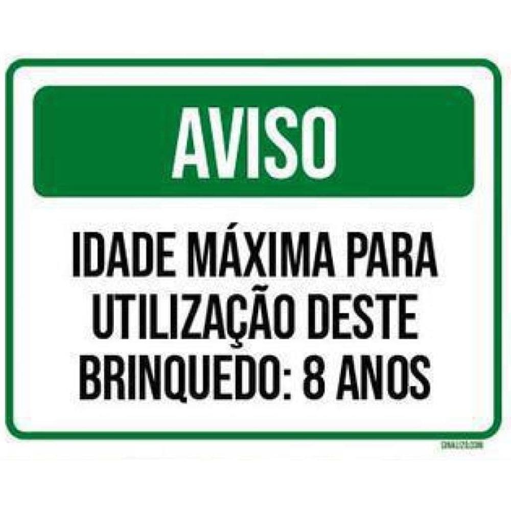 Kit 5 Placas Aviso Idade Máxima Utilização Brinquedo 8 Anos
