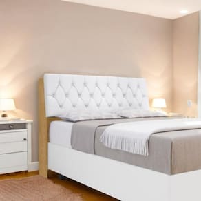 Cabeceira Estofada Yasminne Queen Naturalle Com Capitonê Branco