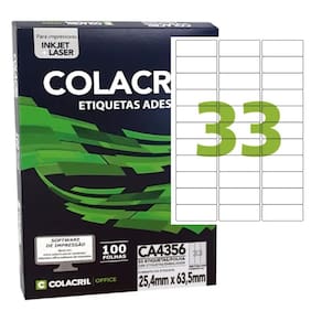 Etiqueta Inkje Laser A4 Branca 25,4 X 63,5mm 100 Fls Ca4356