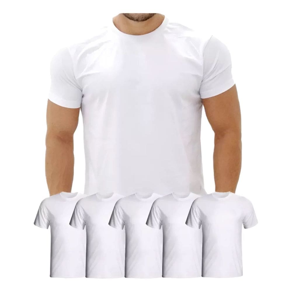 Kit 5 Camisetas De Poliéster/sublimática Gola Redonda Branca