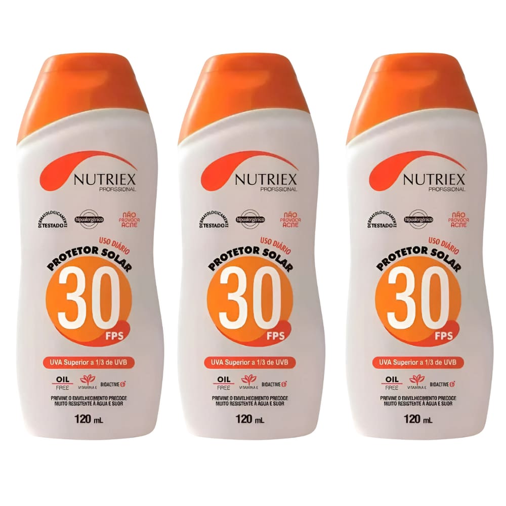 Kit Com 3 Unidades Protetor Solar FPS 30 120ML Bisnaga NUTRIEX