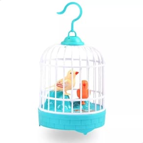 Passarinho Na Gaiola De Brinquedo Infantil Luz E Som - Azul
