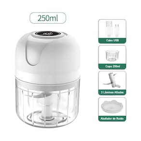 Mini Triturador Processador 250Ml Branco Usb Recarregável