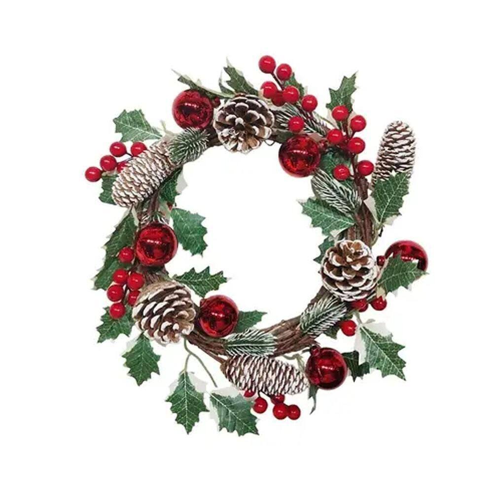 Guirlanda Natalina 24Cm Folhas Pinhas E Bolinhas Multiart