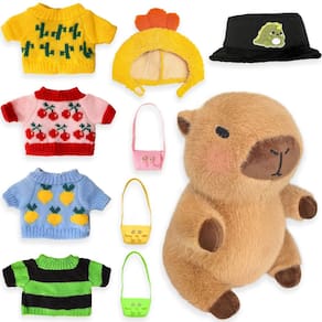 Brinquedo de pelúcia HACHIMI Capybara com 9 roupas e acessórios 26cm