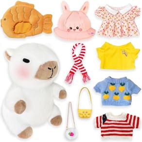 Brinquedo de pelúcia Kireidane Capybara com 9 roupas e acessórios de 26 cm