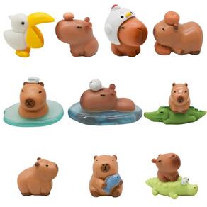 Conjunto de estatuetas Pinenjoy Capybara Crocodile Pelican Pond x13