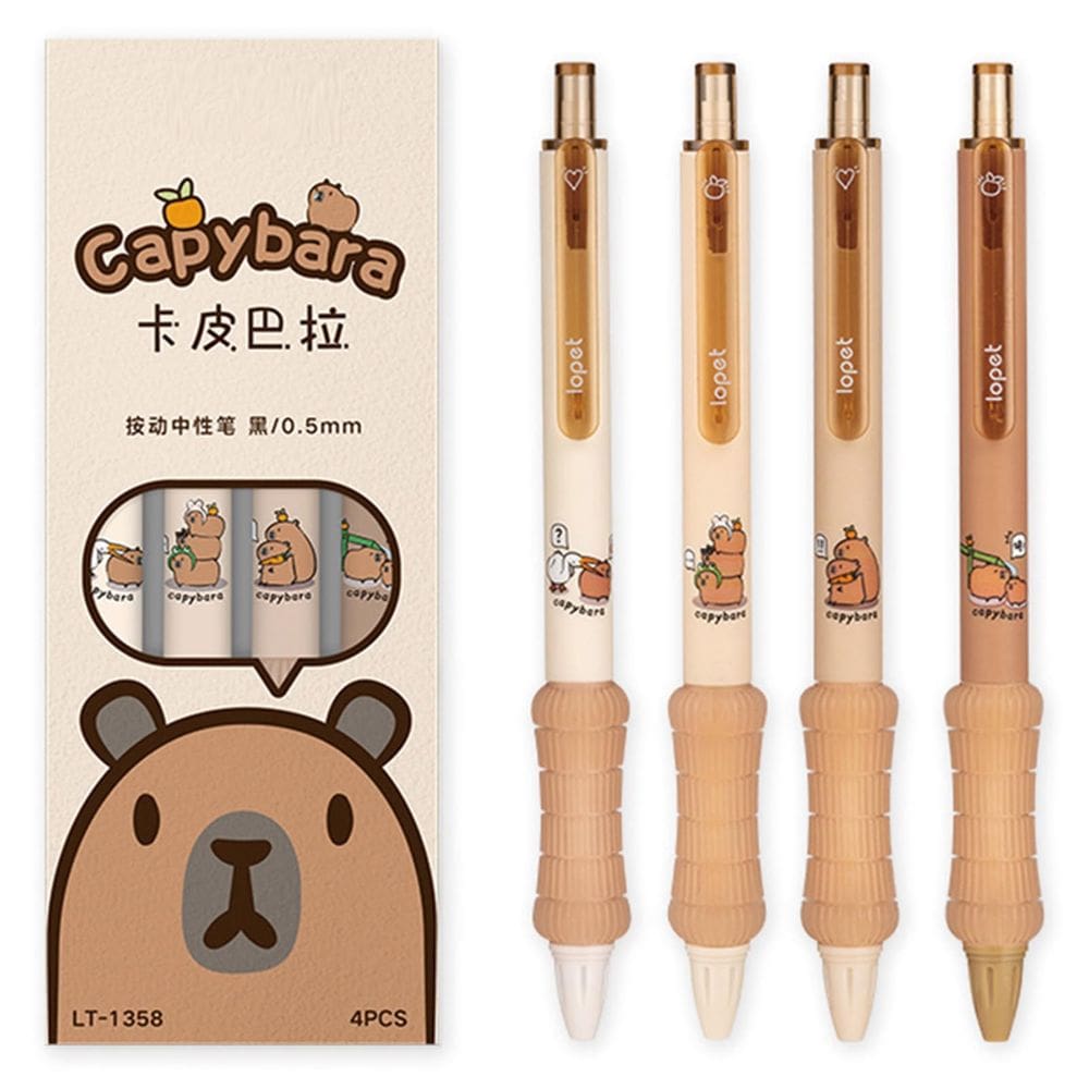 Caneta de gel MOZXIRZ Capybara de 0,5 mm com tinta preta de ponta fina, pacote com 4