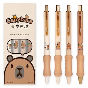 Caneta de gel MOZXIRZ Capybara de 0,5 mm com tinta preta de ponta fina, pacote com 4