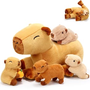 Bichos de pelúcia PullCrease Capybara Mommy com 4 bebês de 40 cm