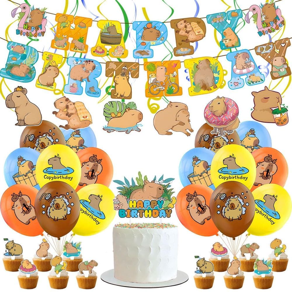 Suprimentos de festa: conjunto de decorações de festa de aniversário de capivara