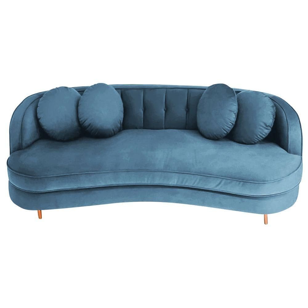 Sofá Curvo 2 Lugares Orgânico Luxo Panamá 140cm Linho Azul Royal