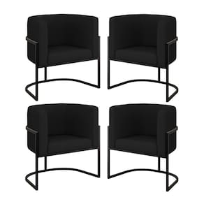 Kit 04 Cadeiras Poltrona Sala Quarto Base Metal Preta Corino Preto