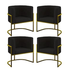 Kit 04 Cadeiras Poltrona Para Sala Quarto Base De Metal Gold Preto