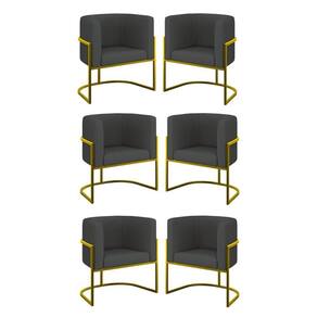 Kit 06 Cadeiras Poltrona Sala Quarto Base Gold Corino Cinza