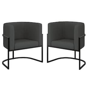 Kit 02 Cadeiras Poltrona Sala Quarto Base Metal Preta Corino Cinza