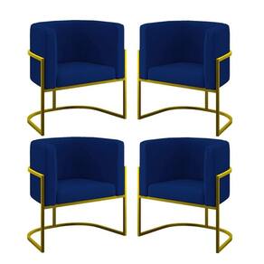 Kit 04 Cadeiras Poltrona Para Sala Quarto Base De Metal Gold Azul Marinho