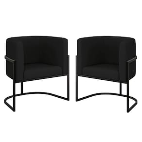 Kit 02 Cadeiras Poltrona Sala Quarto Base Metal Preta Corino Preto