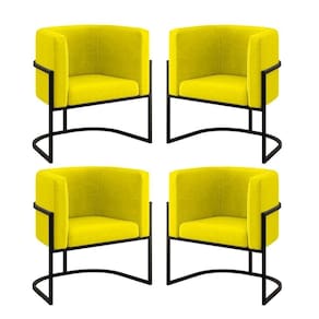 Kit 04 Poltronas Lua Sala Decorativa Base De Ferro Black Amarelo