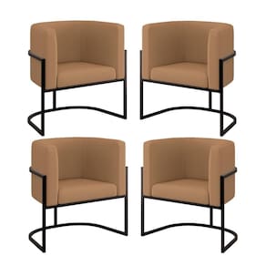 Kit 04 Cadeiras Poltrona Sala Quarto Base Metal Preta Veludo Capuccino