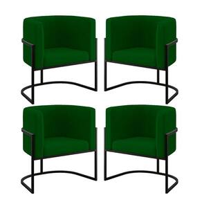 Kit 04 Cadeiras Poltrona Para Sala Quarto Base De Metal Preta Verde