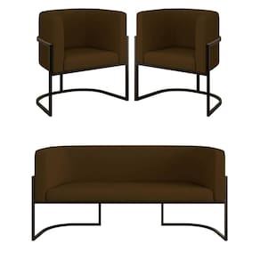 Kit 2 Cadeiras Poltronas + Sofá 2 Lugares Base Preta Corino Marrom