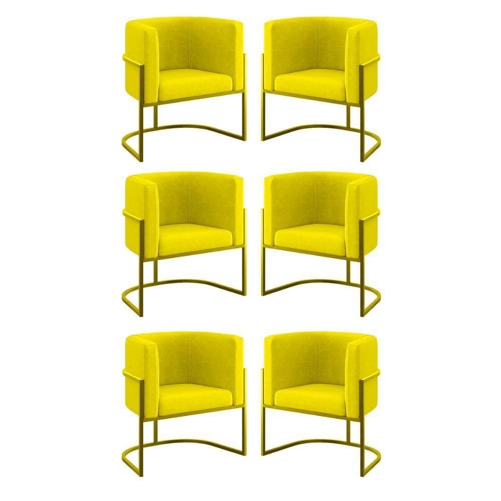 Kit 06 Cadeiras Poltrona Para Sala Quarto Base De Metal Gold Amarelo