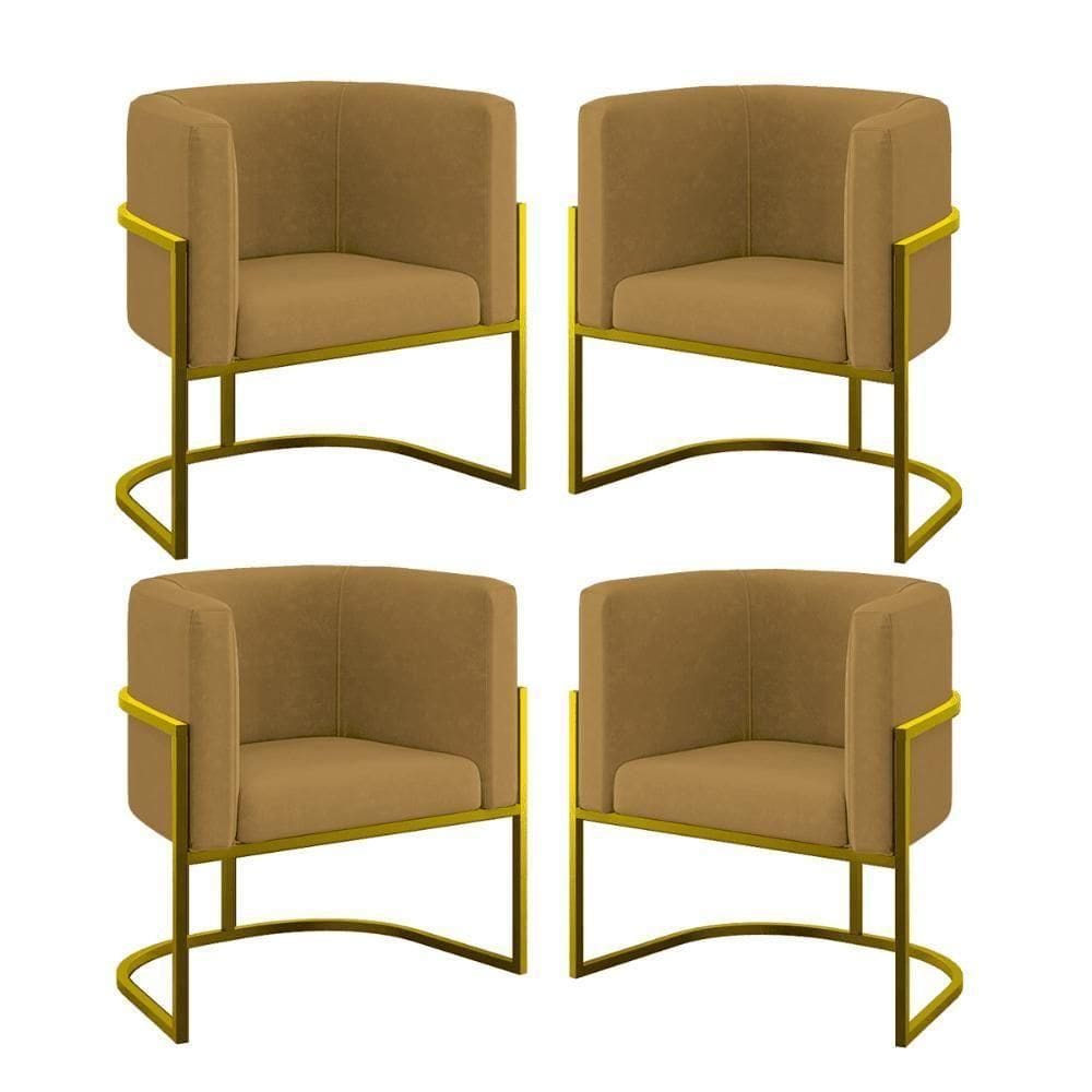 Kit 04 Cadeiras Poltrona Para Sala Quarto Base De Metal Gold Capuccino