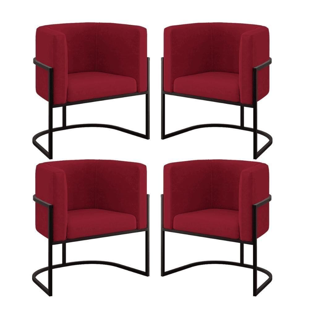 Kit 04 Cadeiras Poltrona Para Sala Quarto Base De Metal Preta Marsala