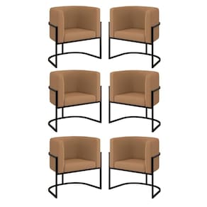 Kit 06 Cadeiras Poltrona Sala Quarto Base Preta Veludo Capuccino