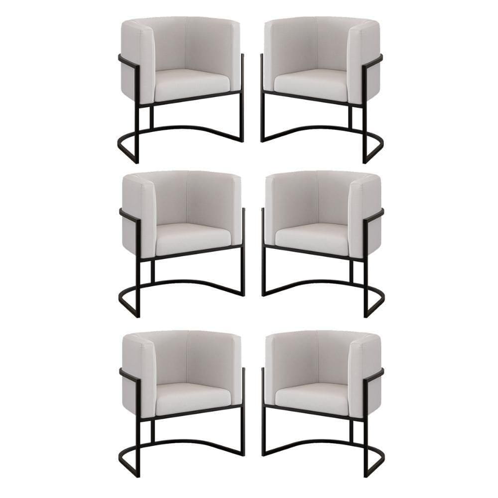 Kit 06 Cadeiras Poltrona Sala Quarto Base Preta Veludo Bege
