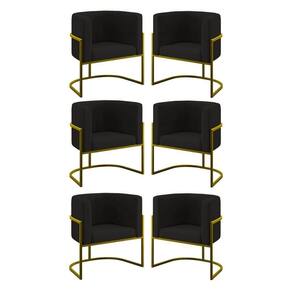 Kit 06 Cadeiras Poltrona Para Sala Quarto Base De Metal Gold Preto