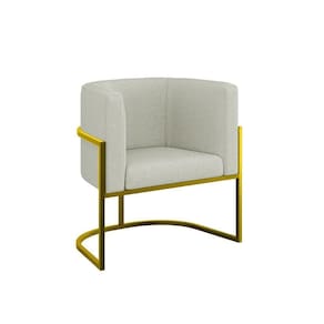 Cadeira Poltrona Decorativa Com Base Metal Gold Bouclê Bege