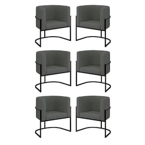 Kit 06 Cadeiras Poltrona Sala Quarto Base Preta Veludo Cinza